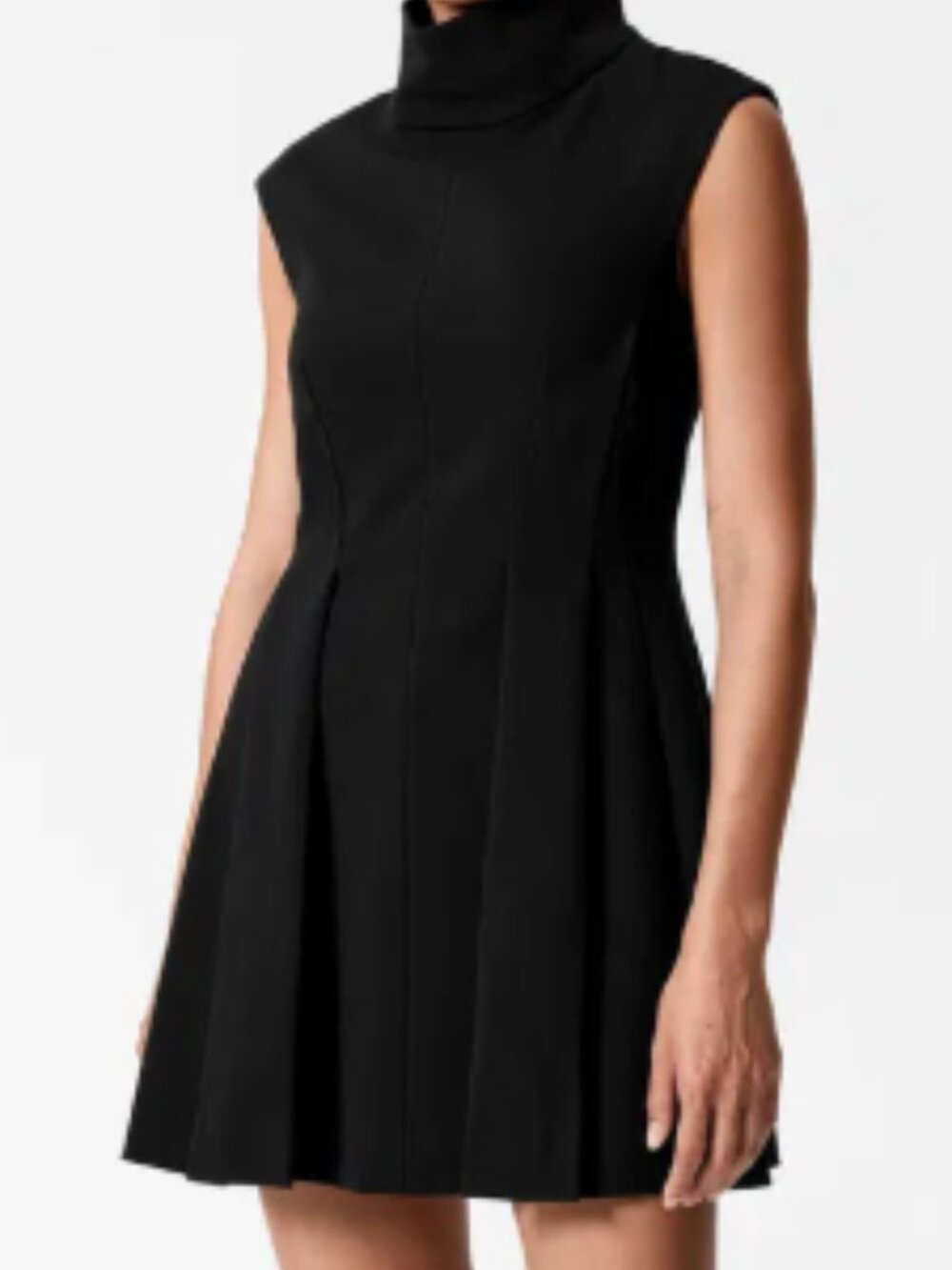 Turtleneck Pleated Mini Dress Black